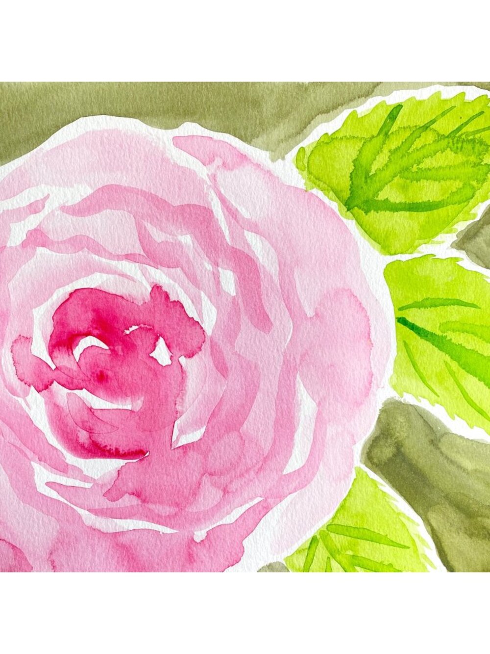 Big Rose Original Art Floral Watercolor Painting 11x14in Matted Frame Ready